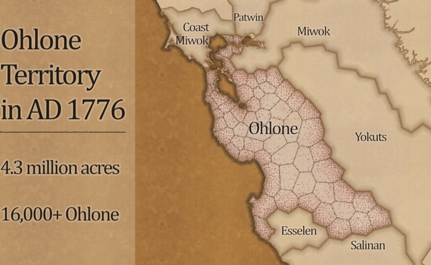 Ohlone Territory in AD 1776 map. 4.3 million acres. 16,000+Ohlone