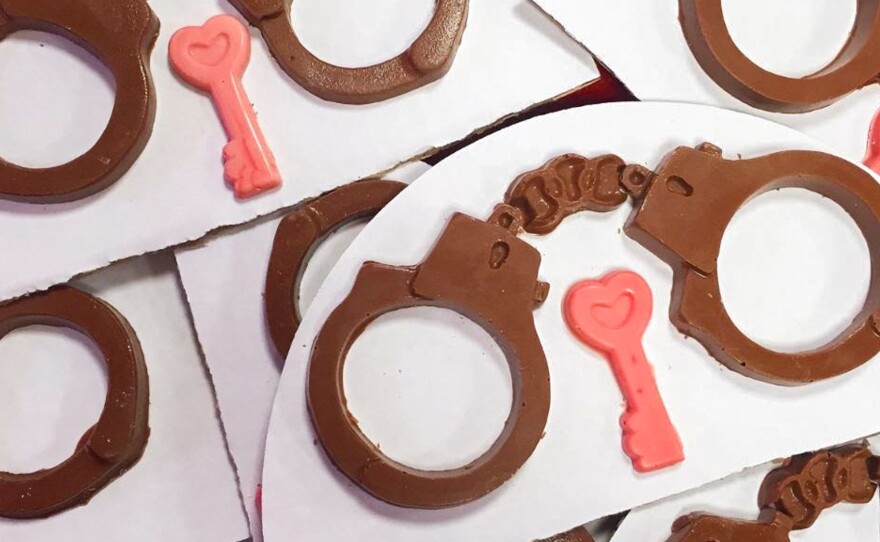 Sweet n' Nasty molds hundreds of adult chocolates in house, including these handcuffs and keys — which are used to top bachelorettes' cakes or sold on their own with the phrase, "Eat your way out!"