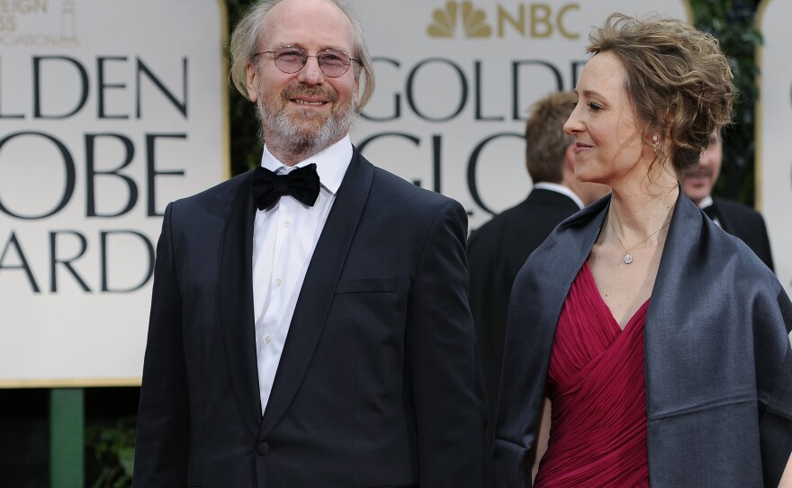 William Hurt and Heidi Henderson arrive at the Golden Globe Awards in 2012.