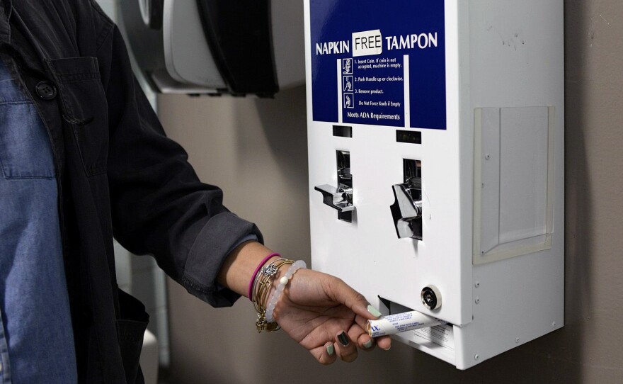 In some New York City schools, the bathroom dispensers provide sanitary products for free.