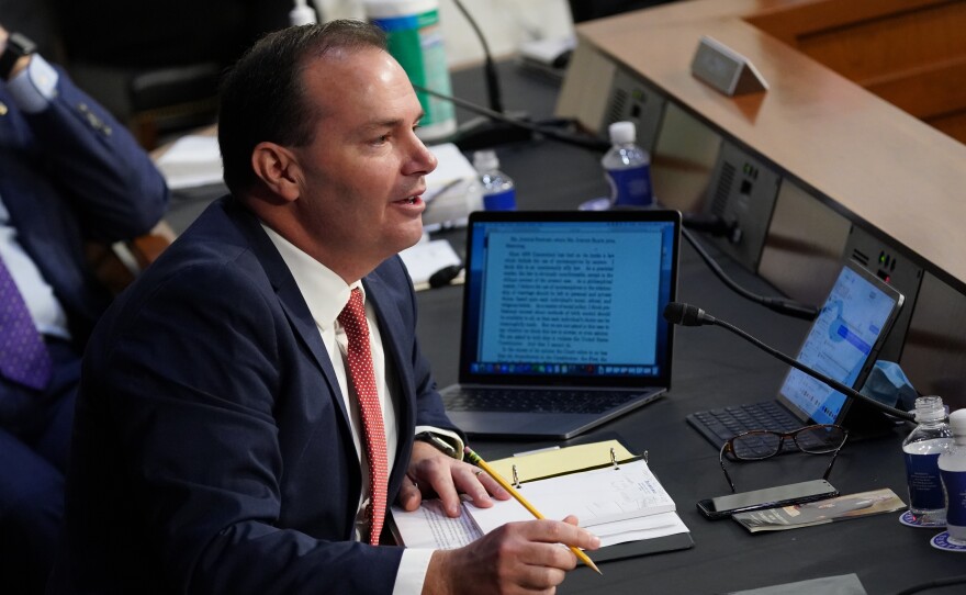 Sen. Michael Lee, R-Utah, speaks during the Senate Judiciary Committee confirmation hearing on Monday.
