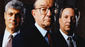 (L to R) Robert Rubin, U.S. Secretary of the Treasury, 1995-1999; Alan Greenspan, chairman of the Federal Reserve, 1987-2006; and Lawrence Summers, U.S. Secretary of the Treasury, 1999-2001. FRONTLINE sifts through the ashes of the economic meltdown for clues about why it happened, examining critical moments when it might have gone much differently by looking back into the 1990s to discover early warnings of the crash.