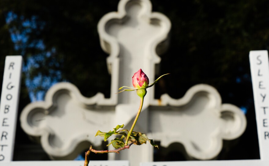 Crosses erected at a local church for every homicide victim in Oakland, Calif.