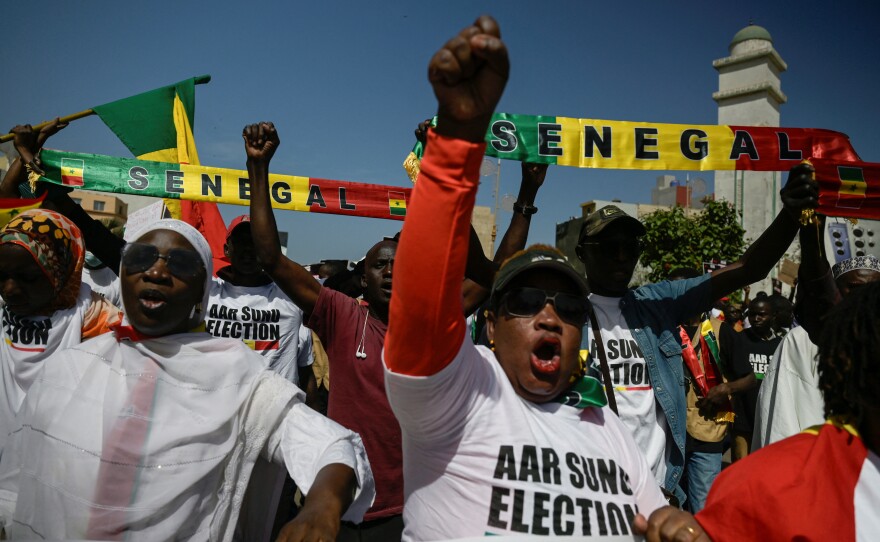 Senegalese protesters from civil society platform AAR SUNU Election hold a march to protest against the postponement of the presidential election that was scheduled for February 25 in Dakar, Senegal February 17, 2024.