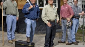 THIS OLD HOUSE crew from left to right: landscape contractor Roger Cook, plumbing and heating expert Richard Trethewey, general contractor Tom Silva, host Kevin O’Connor and master carpenter Norm Abram.