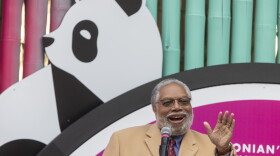 Secretary Lonnie G. Bunch III, who resigned as head of the Smithsonian Institution Tuesday, makes remarks at an opening ceremony introducing the public to the new giant pandas, Bao Li and Qing Bao, at the National Zoo on Jan 24, 2025. 
