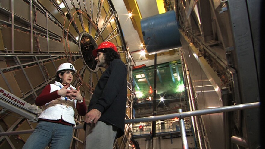 Fabiola Gianotti and David Kaplan in ATLAS Cavern.