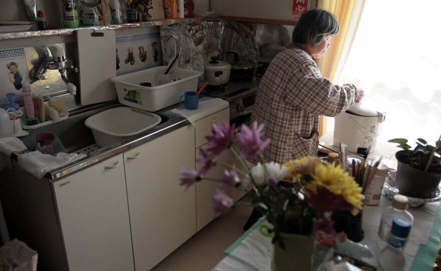 Saki Sato, 77, is an evacuee from Iitate village. She has lived alone in this temporary home for nearly five years.