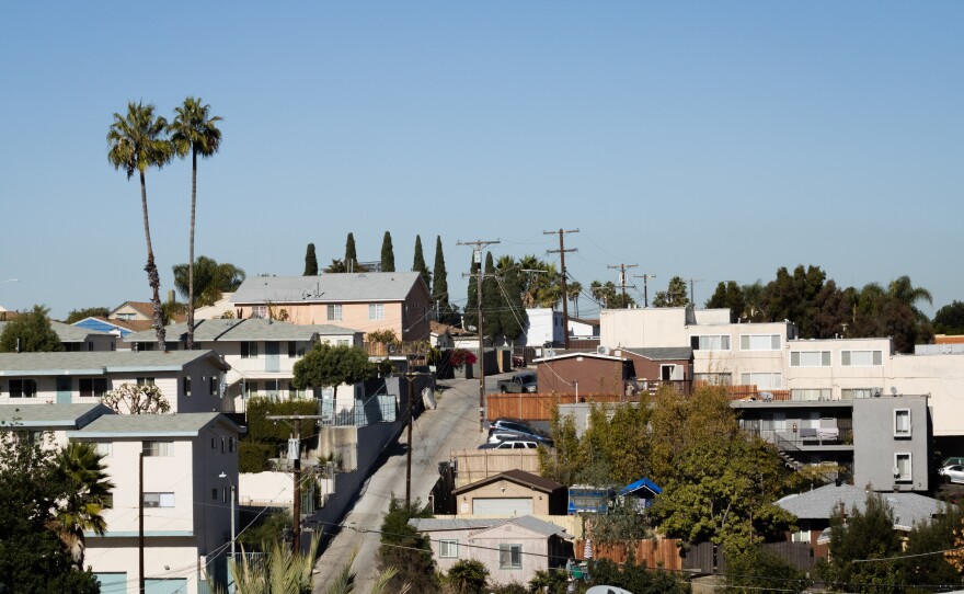 An aerial view of apartments in City Heights. Dec. 1, 2020.