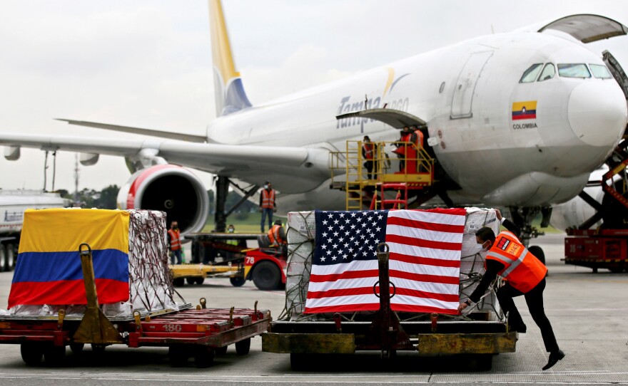 Containers of Moderna vaccines donated by the U.S. arrived in Bogota, Colombia, on July 25.