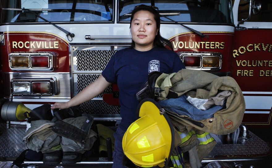 Nancy Chen chose to go to community college at Montgomery College. On Monday nights, she works for the Rockville Volunteer Fire Department.