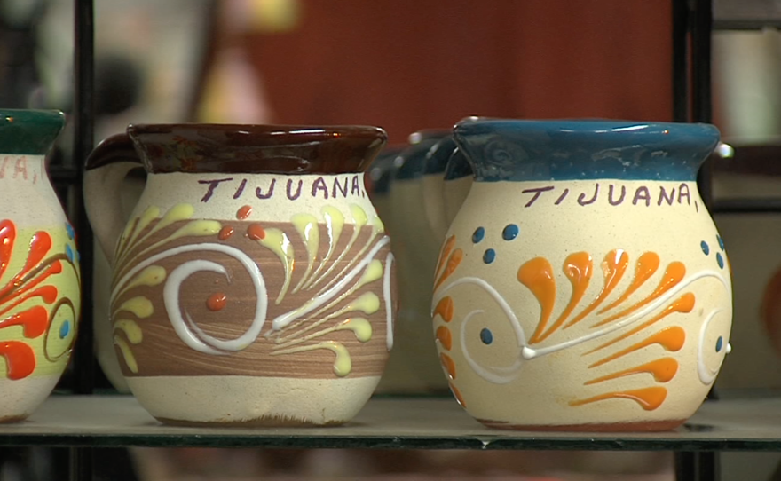 Ceramic mugs displayed for sale in Tijuana, May 4, 2017.