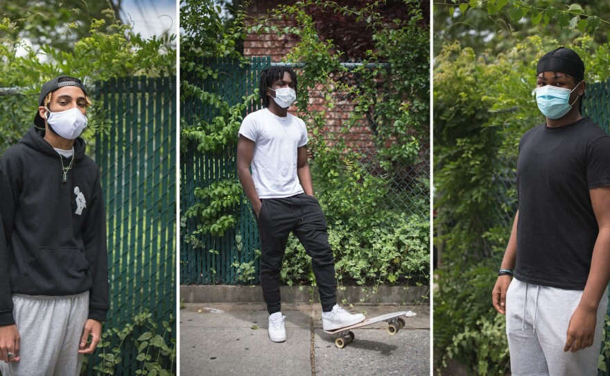<strong>From left:</strong> Ieszan McKinney, 18; Joshua Bovell, 18; Kamari Murdock, 18, in Brooklyn, N.Y.