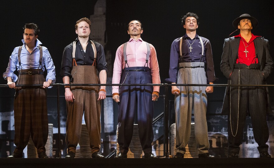 In the revival of Luis Valdez's "Zoot Suit," young pachucos go on trial for a murder they did not commit. In this scene, the judge requires the men to go on trial in the clothes they were wearing when they were arrested.