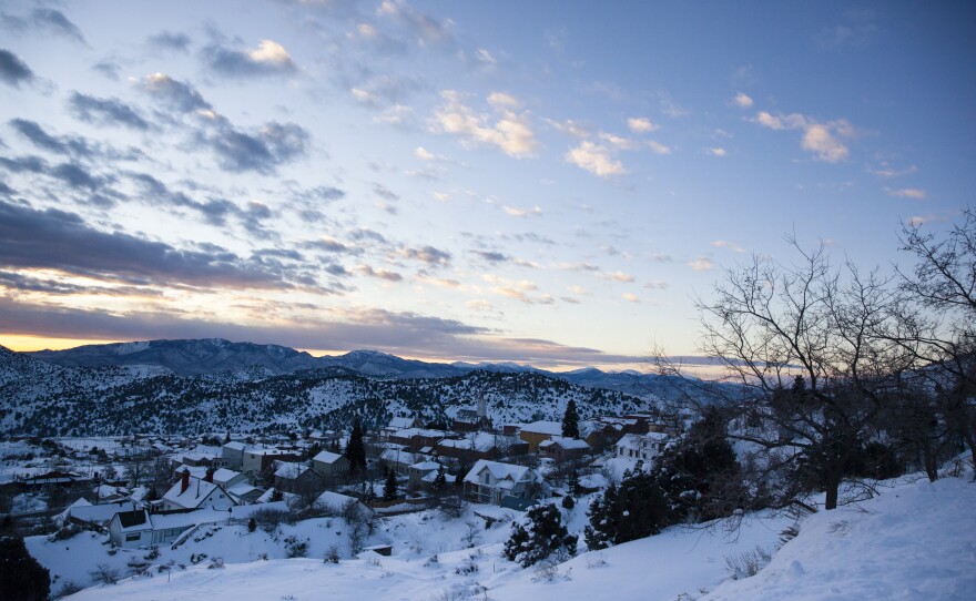 Overlooking a snow-covered Virginia City. The majority of residents are retirees, and tourists head here for the preserved charm of an Old West town.