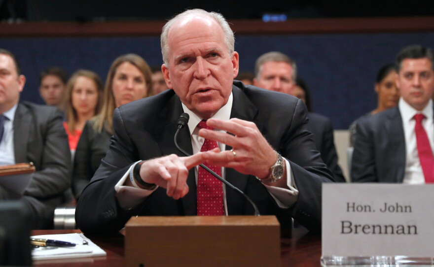 FILE - Former CIA Director John Brennan testifies on Capitol Hill in Washington, May 23, 2017, before the House Intelligence Committee Russia Investigation Task Force.