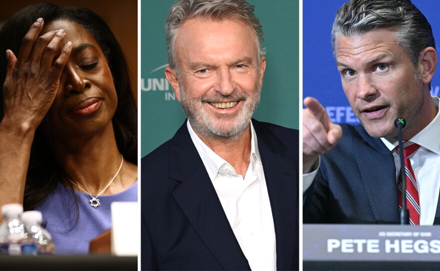 From left: Erica Schwartz, Sam Neill, Pete Hegseth.