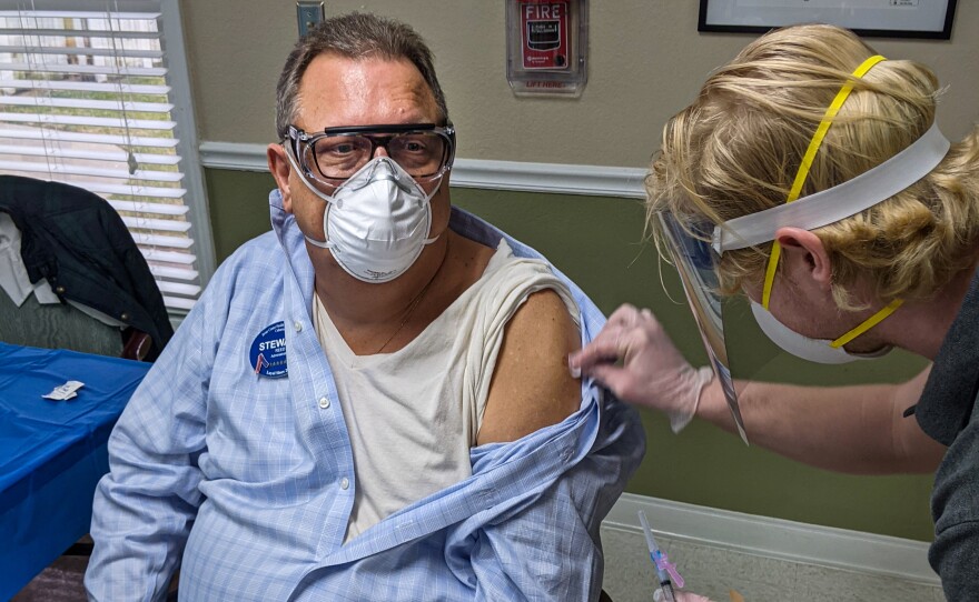 Stewart Reed, nursing home administrator at the Brian Center Health & Retirement/Cabarrus, was among the first to receive his COVID-19 vaccine on Jan. 14, 2021.