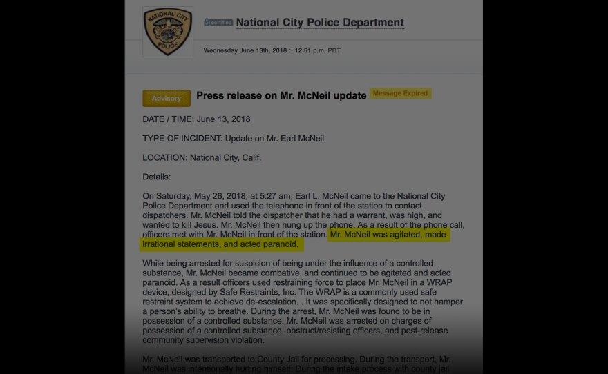 Press release on Mr. McNeil update (June 13,2018).