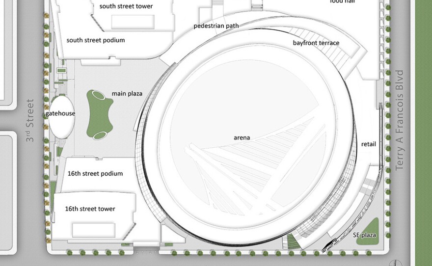 The new design for the Warriors' arena in San Francisco's waterfront was released Wednesday.
