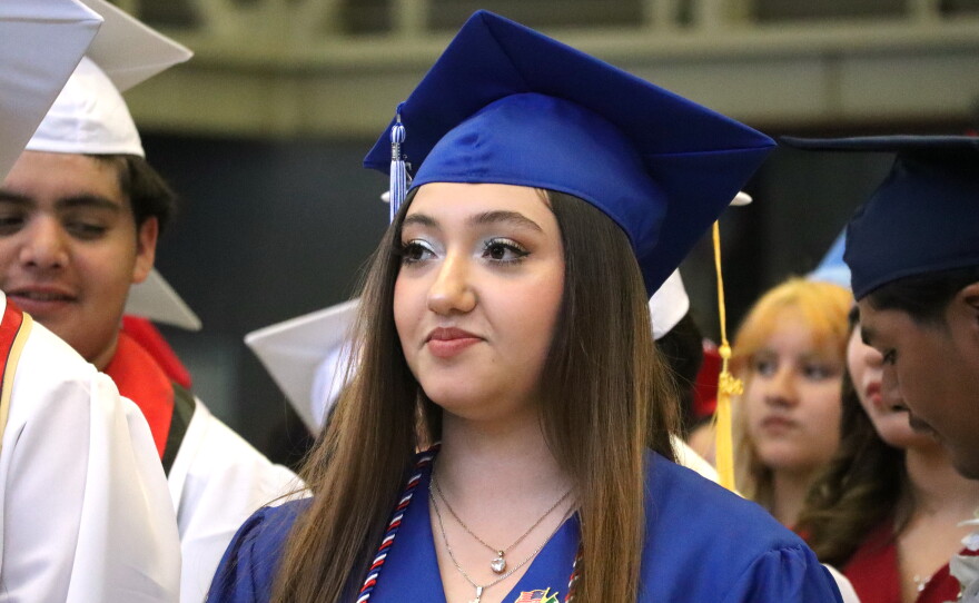 Chula Vista High School graduate Sade Rojo Ramirez attends the Sweetwater Union High School District's graduation ceremony in Tijuana on Tuesday, June 9, 2026.