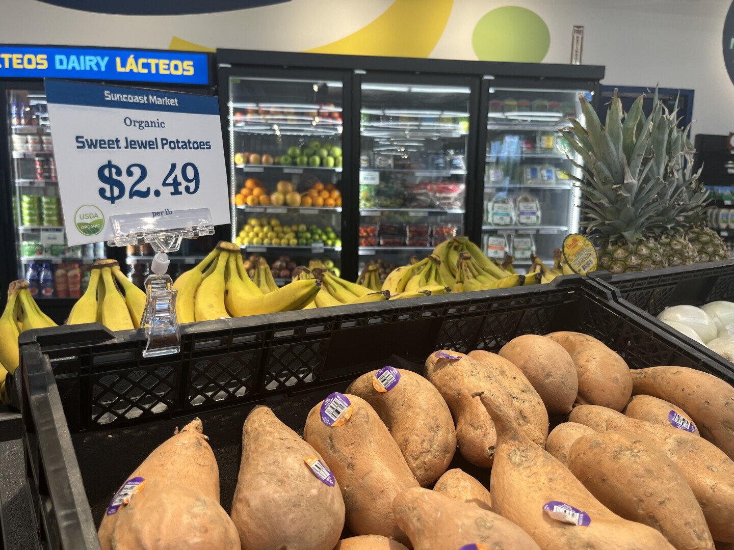 Produce is stacked on shelves and inside refrigerators at Imperial Beach's SunCoast Market Co-op, Feb. 10, 2026.