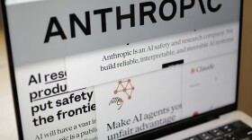 Pages from the Anthropic website and the company's logo are displayed on a computer screen in New York on Thursday, Feb. 26, 2026.