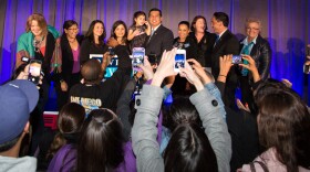 Mayoral candidate David Alvarez and family, and local Democratic leaders at election night party at Public Market, 1735 National Ave., February 11, 2014.