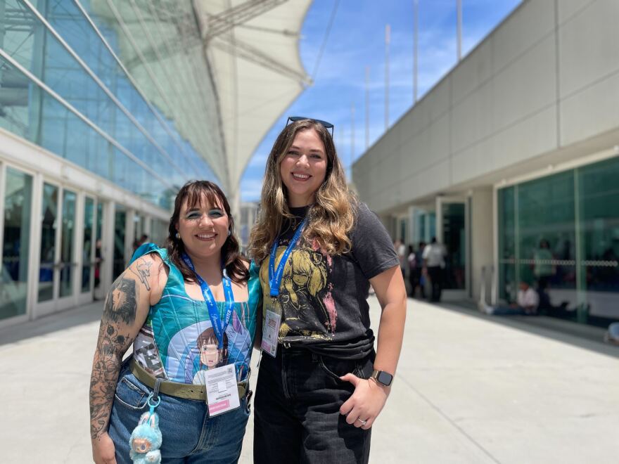 Kaylie Smith (left) and Adalyn Grace appear at Comic-Con on Thursday, July 24, 2025. Grace is known for the "Belladonna" series, and Smith wrote "Phantasma."